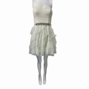 Love Reign Rhinestones Studded Ruffle Tulle Mini Dress White Women's Size 3